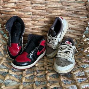 Nike AIR JORDAN Red / Black High-Tops with Beige /Brown Lows - Boys 11/12